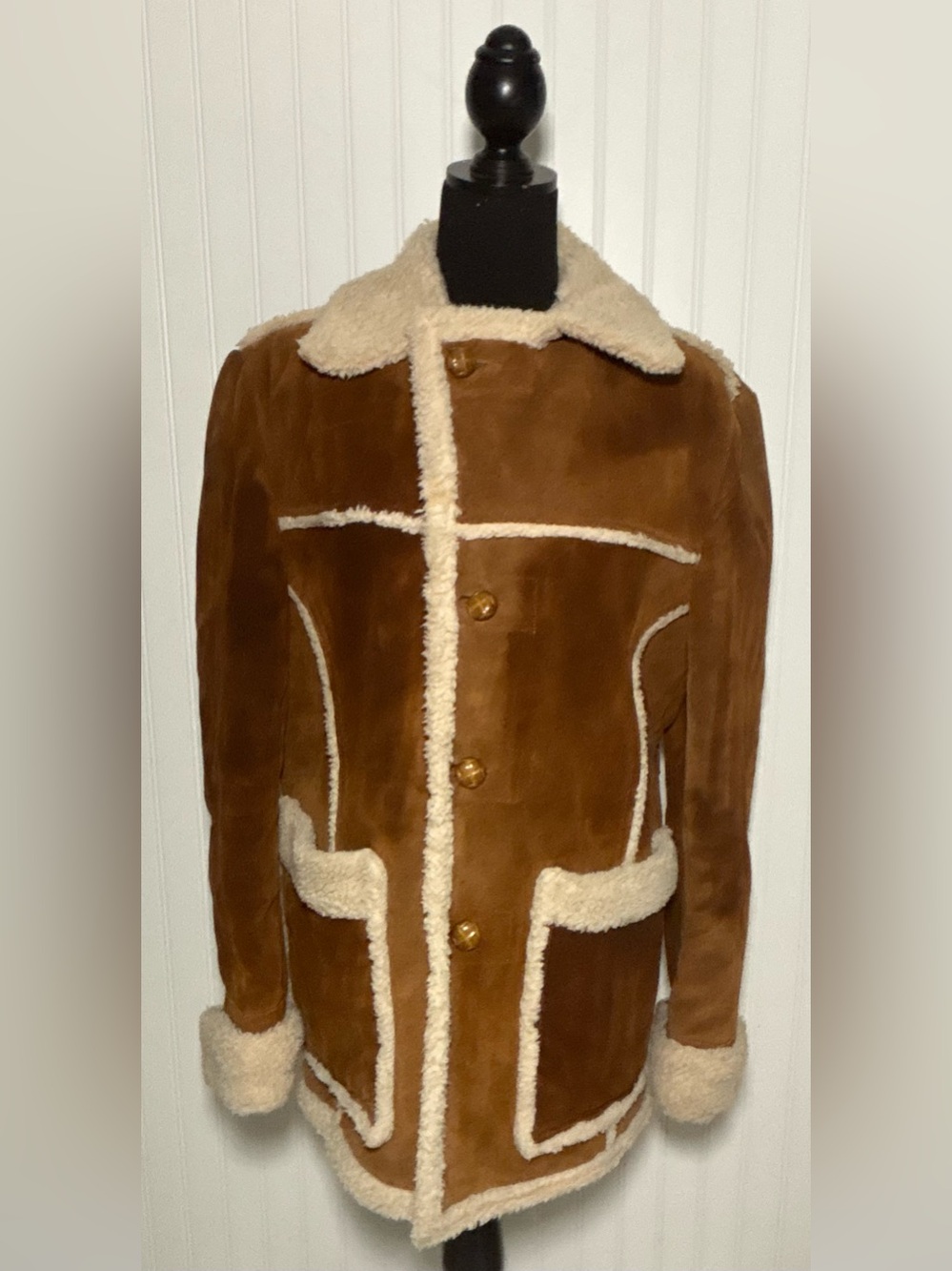 Vintage Sears The Leather Shop Coat Split Cowhide Sherpa Lined 40 Rancher 70s